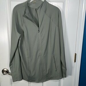 BELLE body by Kim, gravel, athletic zip, smile, hem, jacket, size medium